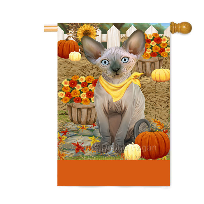 Personalized Fall Autumn Greeting Sphynx Cat with Pumpkins Custom House Flag FLG-DOTD-A62125