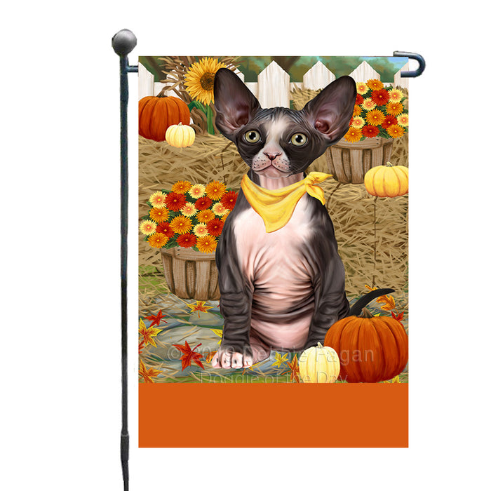 Personalized Fall Autumn Greeting Sphynx Cat with Pumpkins Custom Garden Flags GFLG-DOTD-A62070