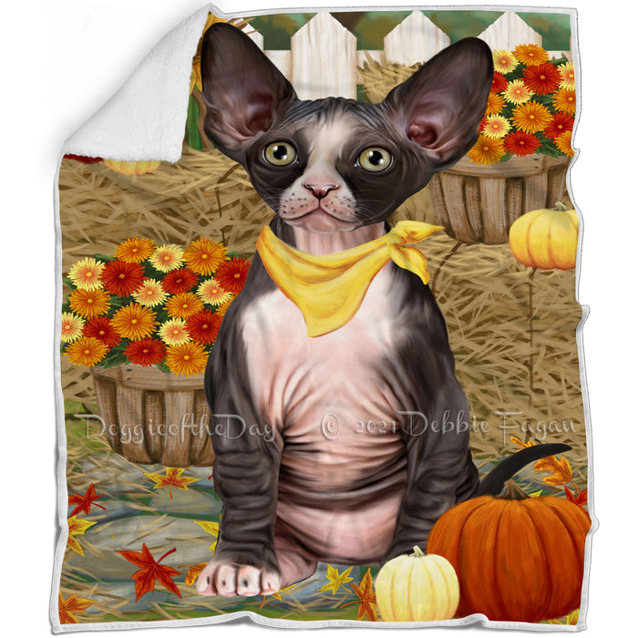 Fall Autumn Greeting Sphynx Cat with Pumpkins Blanket BLNKT87420