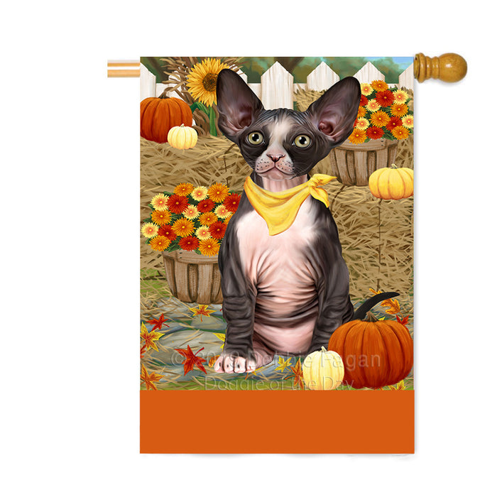 Personalized Fall Autumn Greeting Sphynx Cat with Pumpkins Custom House Flag FLG-DOTD-A62126