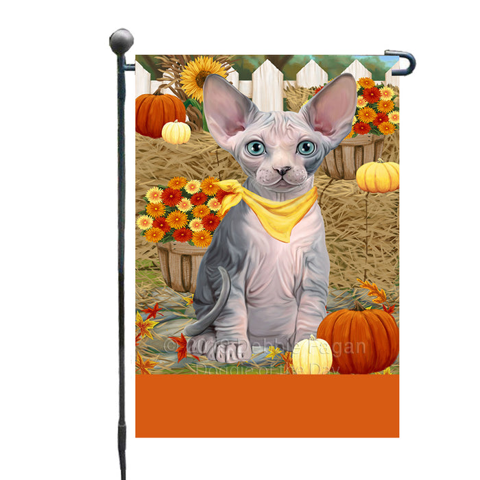Personalized Fall Autumn Greeting Sphynx Cat with Pumpkins Custom Garden Flags GFLG-DOTD-A62071