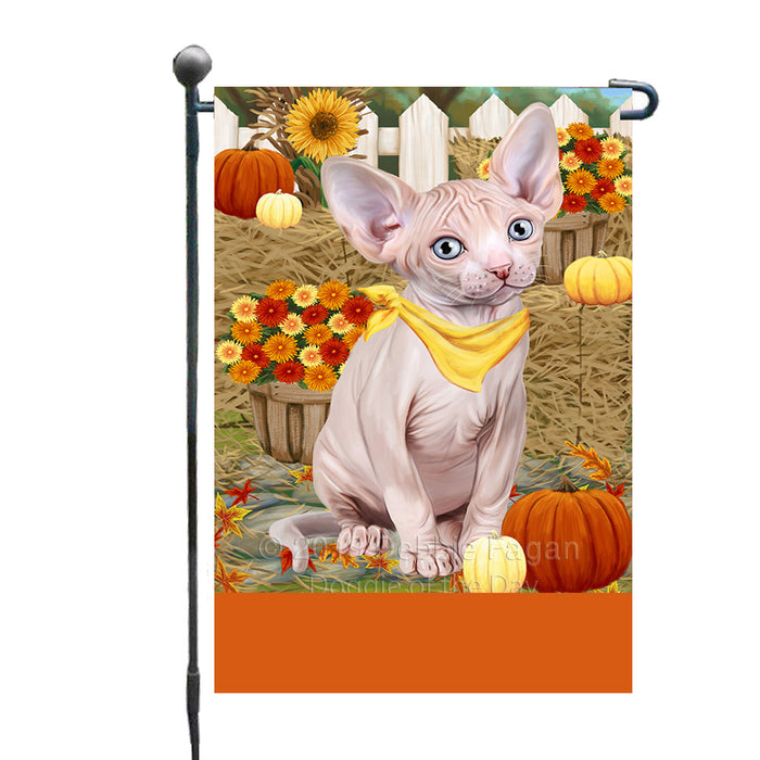 Personalized Fall Autumn Greeting Sphynx Cat with Pumpkins Custom Garden Flags GFLG-DOTD-A62072