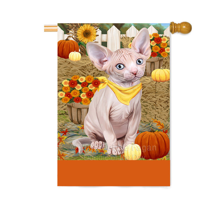 Personalized Fall Autumn Greeting Sphynx Cat with Pumpkins Custom House Flag FLG-DOTD-A62128