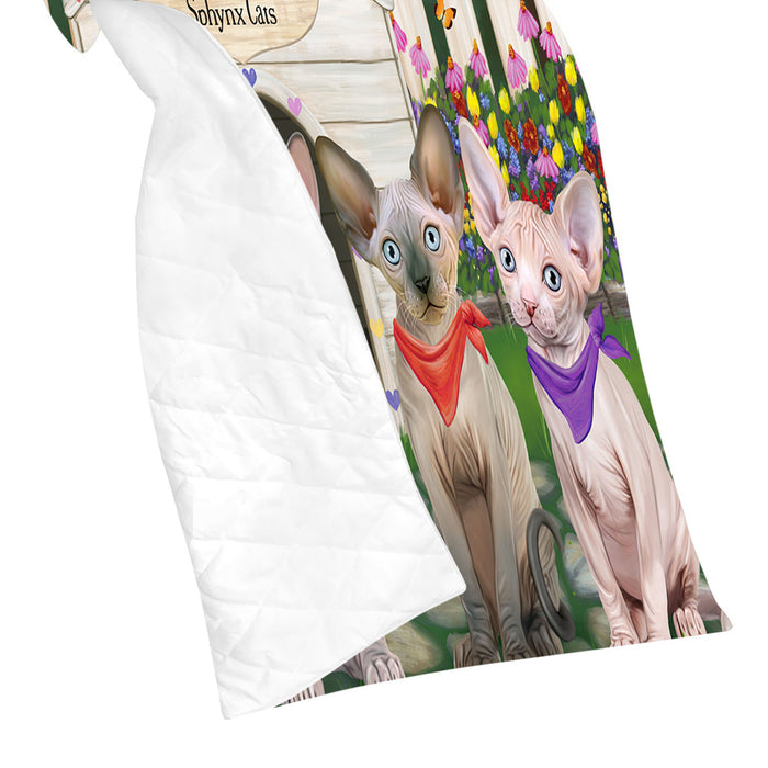 Spring Dog House Sphynx Cats Quilt