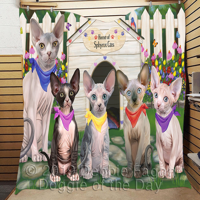 Spring Dog House Sphynx Cats Quilt
