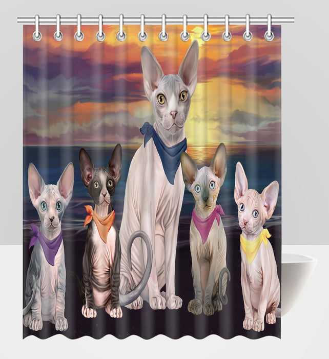 Family Sunset Portrait Sphynx Cats Shower Curtain