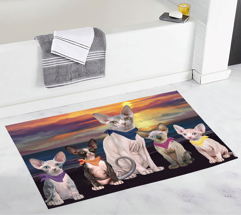 Family Sunset Portrait Sphynx Cats Bath Mat