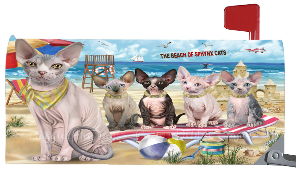 Pet Friendly Beach Sphynx Cats Magnetic Mailbox Cover Both Sides Pet Theme Printed Decorative Letter Box Wrap Case Postbox Thick Magnetic Vinyl Material