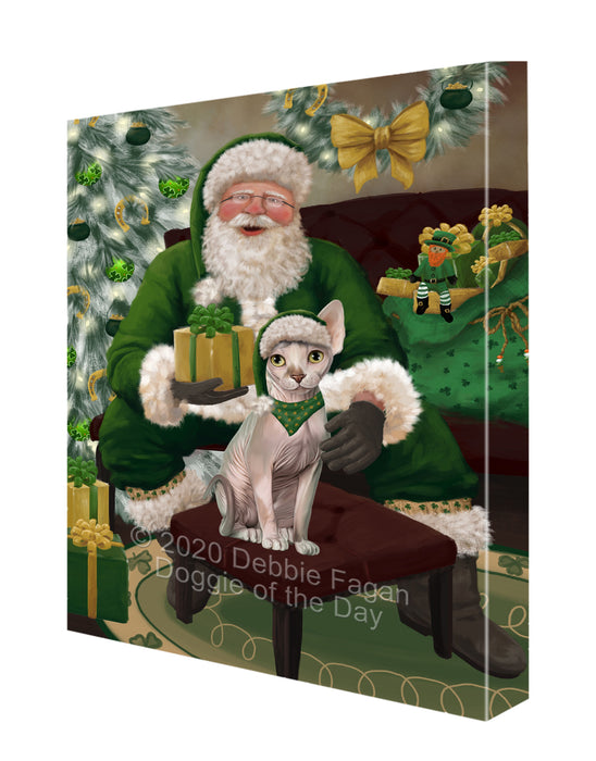 Christmas Irish Santa with Gift and Sphynx Cat Canvas Print Wall Art Décor CVS148076