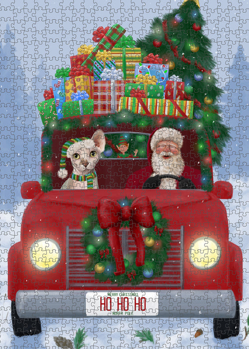 Christmas Honk Honk Red Truck Here Comes with Santa and Sphynx Cat Puzzle with Photo Tin PUZL100188