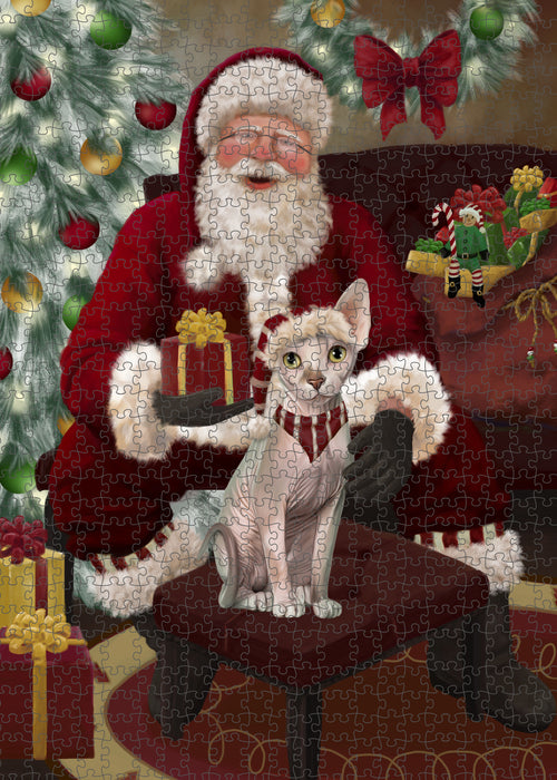 Santa's Christmas Surprise Sphynx Cat Puzzle with Photo Tin PUZL100972
