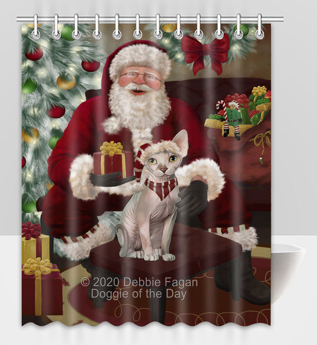 Santa's Christmas Surprise Sphynx Cat Shower Curtain Bathroom Accessories Decor Bath Tub Screens SC278