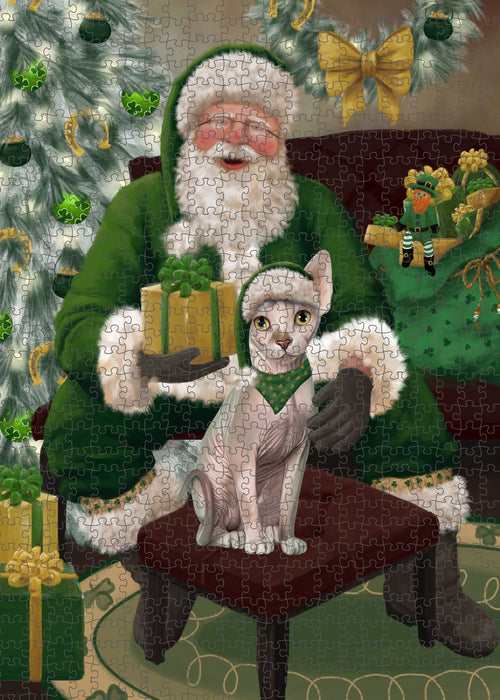 Christmas Irish Santa with Gift and Sphynx Cat Puzzle with Photo Tin PUZL100580