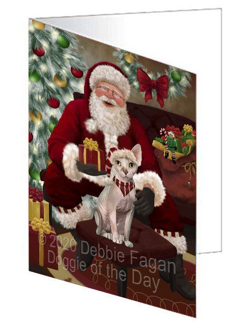 Santa's Christmas Surprise Sphynx Cat Handmade Artwork Assorted Pets Greeting Cards and Note Cards with Envelopes for All Occasions and Holiday Seasons