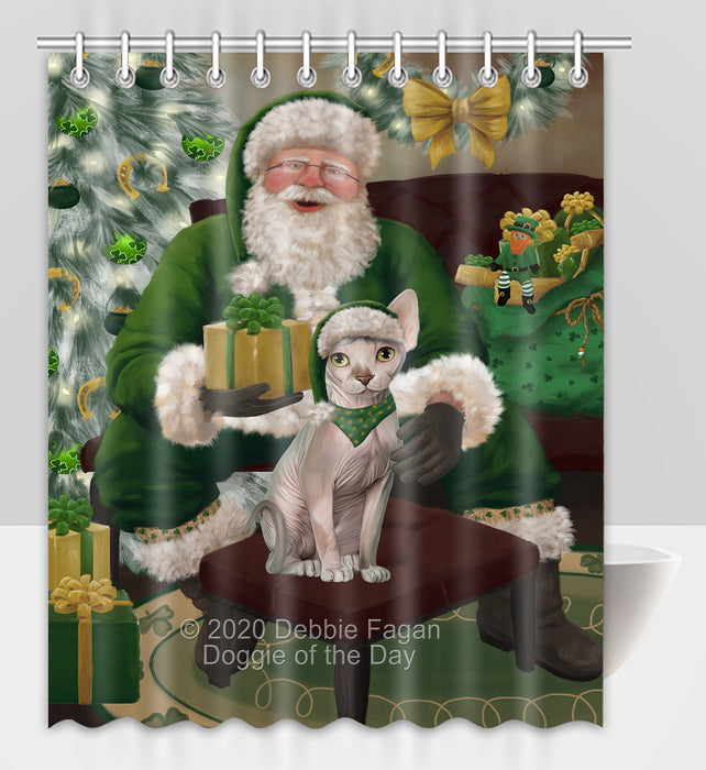 Christmas Irish Santa with Gift and Sphynx Cat Shower Curtain Bathroom Accessories Decor Bath Tub Screens SC180
