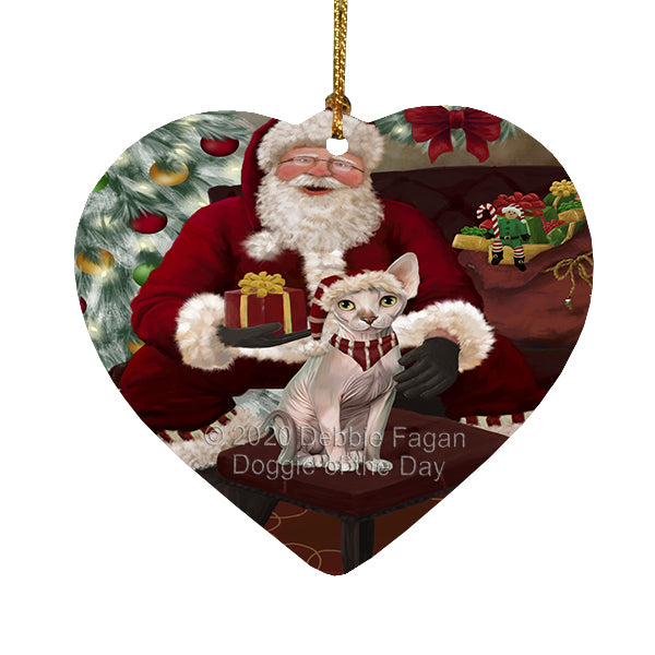 Santa's Christmas Surprise Sphynx Cat Heart Christmas Ornament RFPOR58410