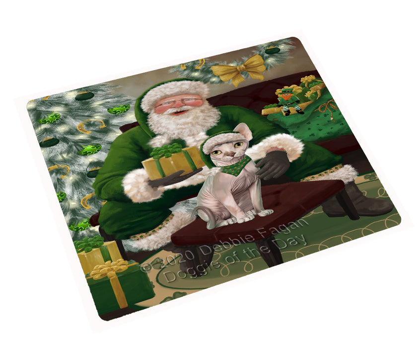 Christmas Irish Santa with Gift and Sphynx Cat Cutting Board - Easy Grip Non-Slip Dishwasher Safe Chopping Board Vegetables C78463