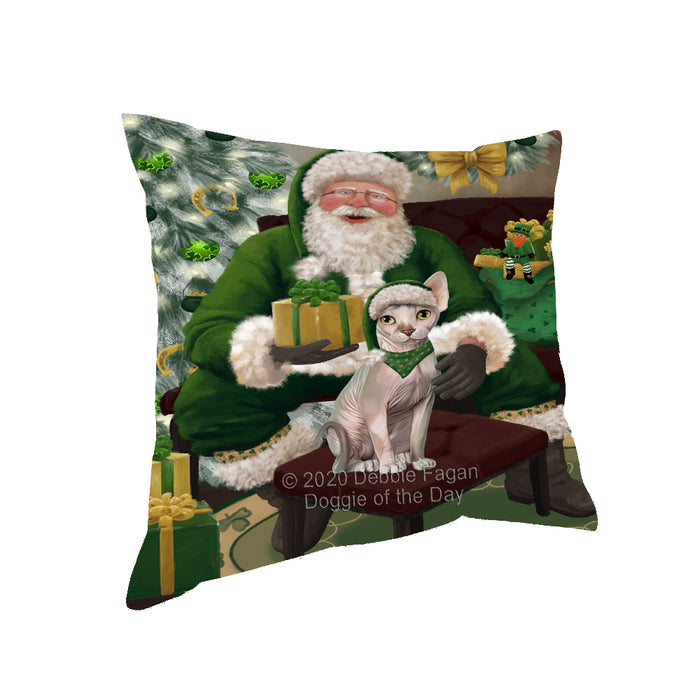 Christmas Irish Santa with Gift and Sphynx Cat Pillow PIL86964