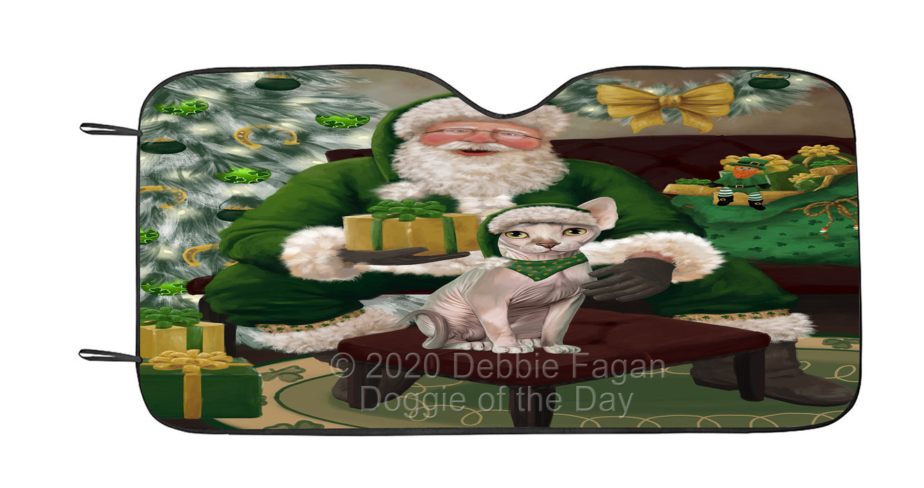 Christmas Irish Santa with Gift and Sphynx Cat Car Sun Shade Cover Curtain