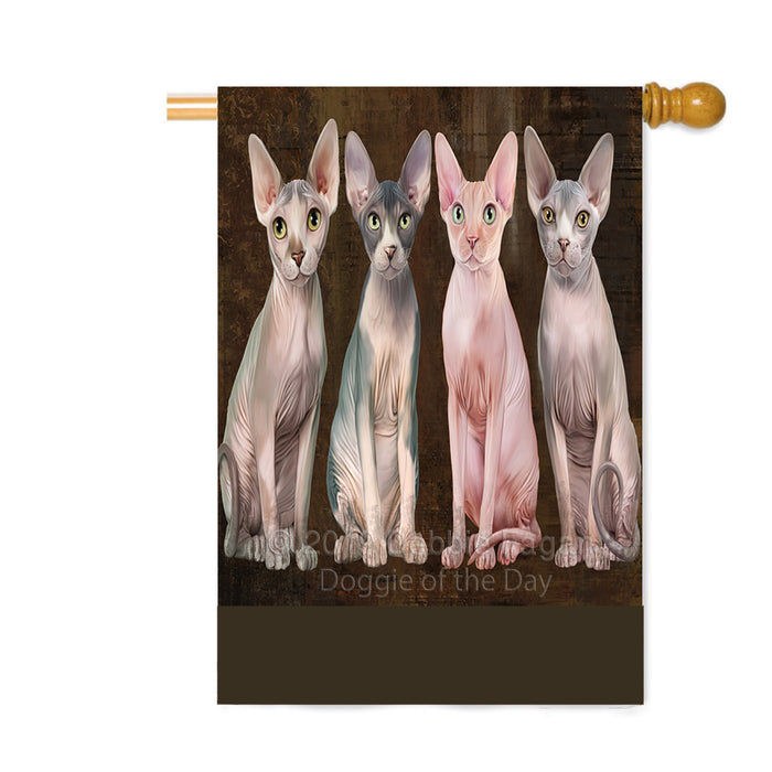 Personalized Rustic 4 Sphynx Cats Custom House Flag FLG64435