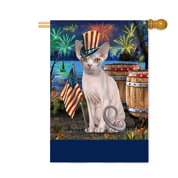 Personalized 4th of July Firework Sphynx Cat Custom House Flag FLG-DOTD-A58170