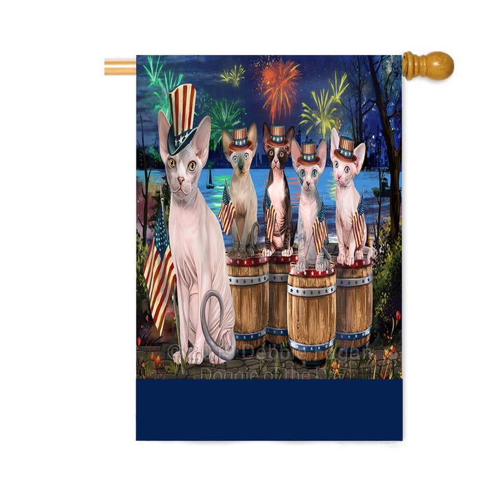 Personalized 4th of July Firework Sphynx Cats Custom House Flag FLG-DOTD-A58171