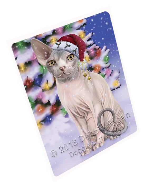 Winterland Wonderland Sphynx Cat In Christmas Holiday Scenic Background Large Refrigerator / Dishwasher Magnet RMAG83556