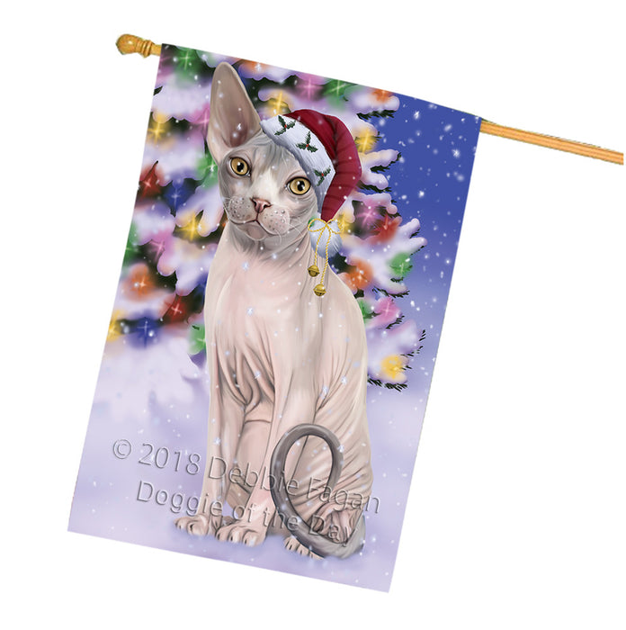 Winterland Wonderland Sphynx Cat In Christmas Holiday Scenic Background House Flag FLG53977