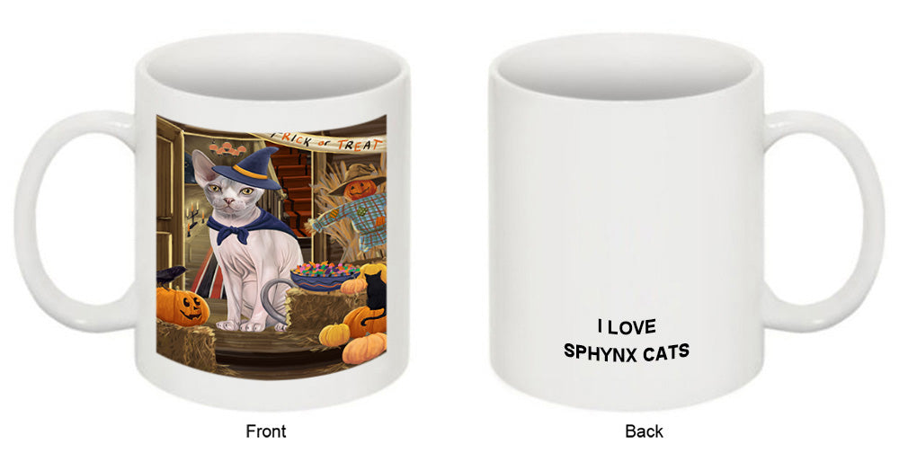 Enter at Own Risk Trick or Treat Halloween Sphynx Cat Coffee Mug MUG48702