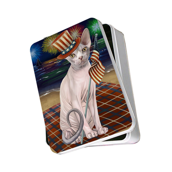4th of July Independence Day Firework Sphynx Cat Photo Storage Tin PITN52119