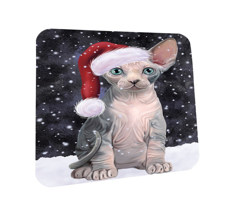 Let it Snow Christmas Holiday Sphynx Cat Wearing Santa Hat Coasters Set of 4 CST54284