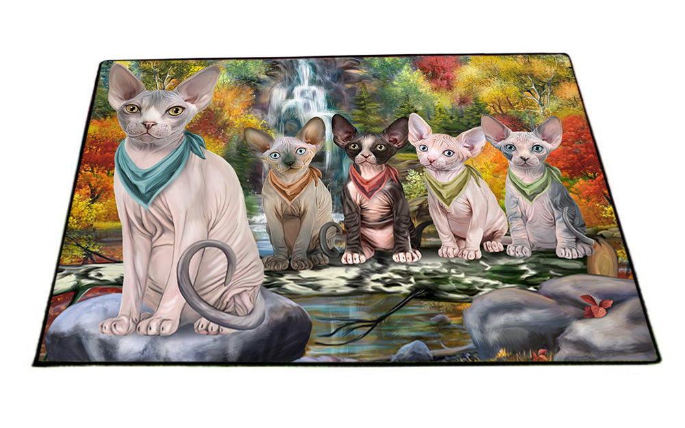 Scenic Waterfall Sphynx Cats Floormat FLMS51402