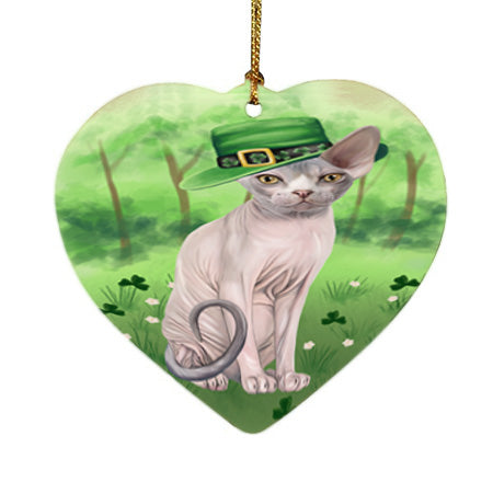 St. Patricks Day Irish Portrait Sphynx Cat Heart Christmas Ornament HPOR57986