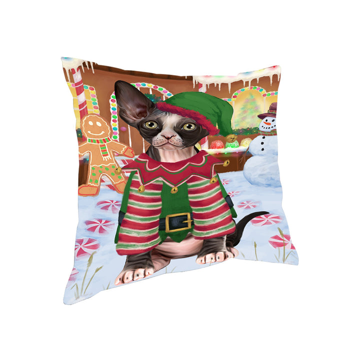 Christmas Gingerbread House Candyfest Sphynx Cat Pillow PIL80564