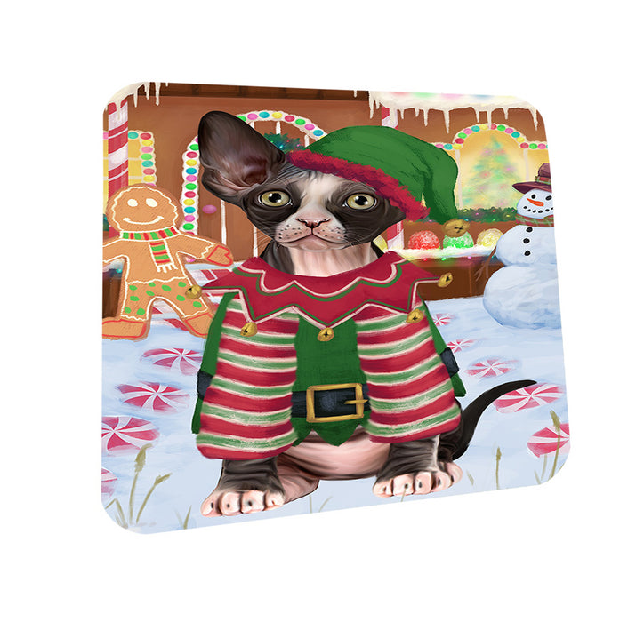 Christmas Gingerbread House Candyfest Sphynx Cat Coasters Set of 4 CST56526