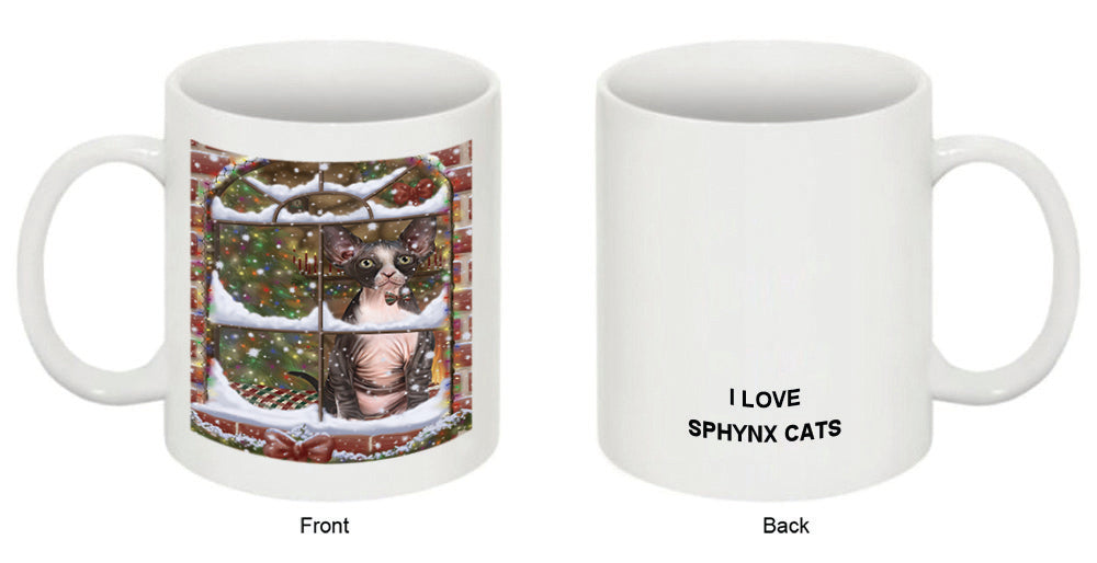 Please Come Home For Christmas Sphynx Cat Sitting In Window Coffee Mug MUG49044