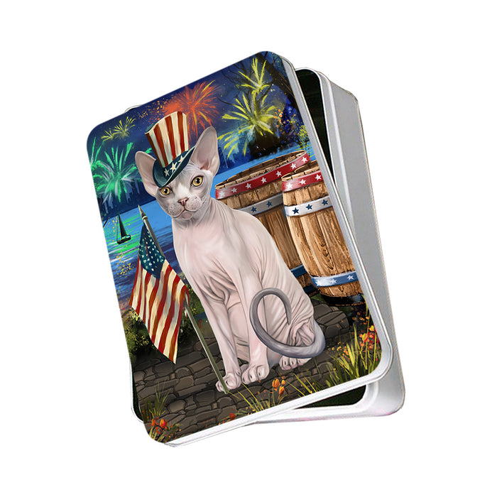 4th of July Independence Day Firework Sphynx Cat Photo Storage Tin PITN54024