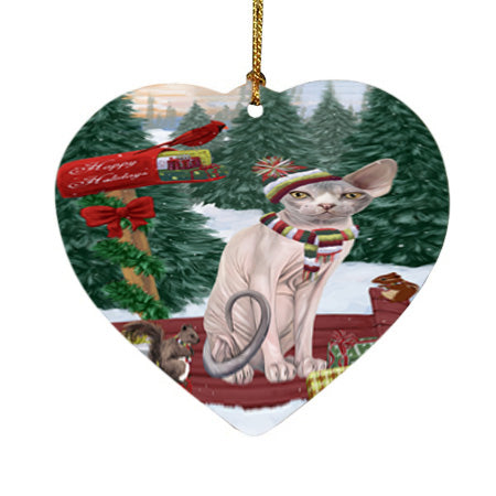 Merry Christmas Woodland Sled Sphynx Cat Heart Christmas Ornament HPOR55404