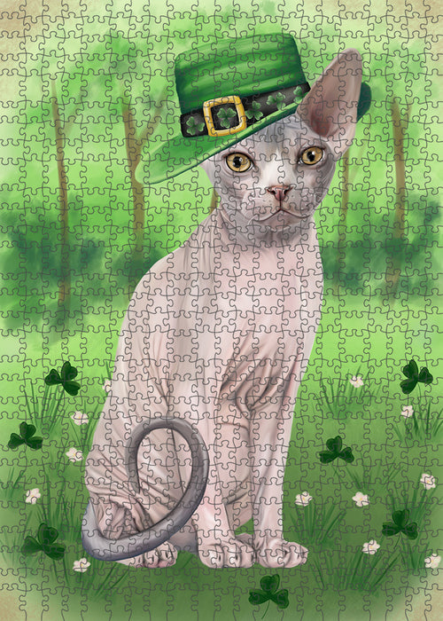 St. Patricks Day Irish Portrait Sphynx Cat Portrait Jigsaw Puzzle for Adults Animal Interlocking Puzzle Game Unique Gift for Dog Lover's with Metal Tin Box PZL089