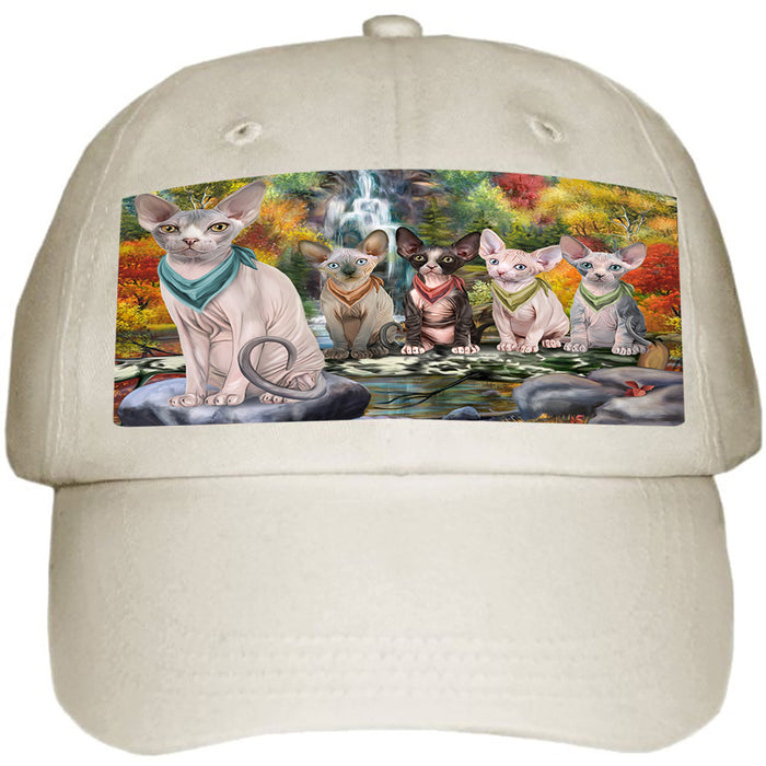 Scenic Waterfall Sphynx Cats Ball Hat Cap HAT59619