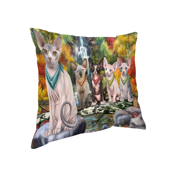 Scenic Waterfall Sphynx Cats Pillow PIL64212