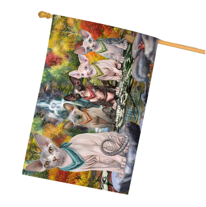 Scenic Waterfall Sphynx Cats House Flag FLG52095
