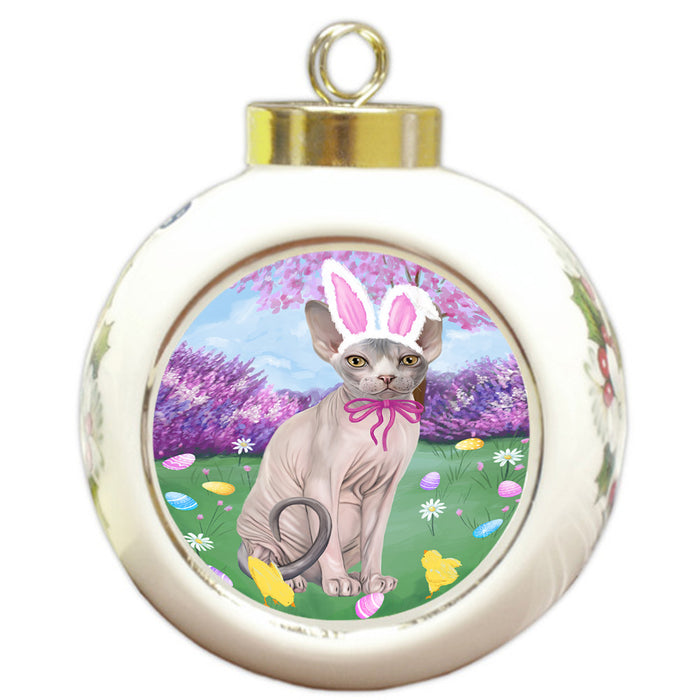 Easter Holiday Sphynx Cat Round Ball Christmas Ornament RBPOR57343