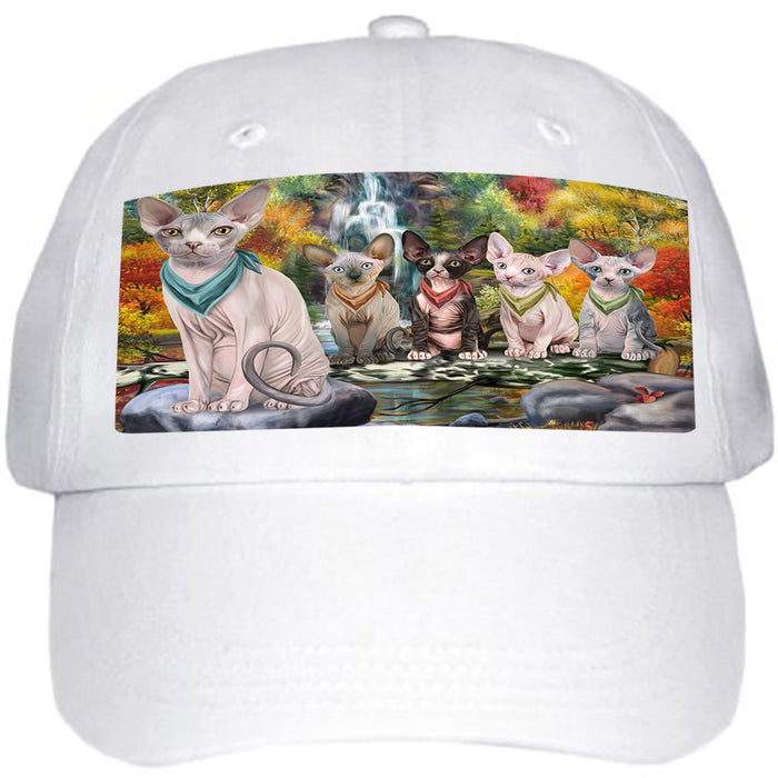 Scenic Waterfall Sphynx Cats Ball Hat Cap HAT59619