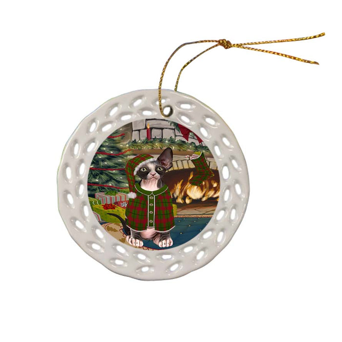The Stocking was Hung Sphynx Cat Ceramic Doily Ornament DPOR55986