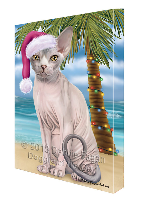 Summertime Happy Holidays Christmas Sphynx Cat on Tropical Island Beach Canvas Print Wall Art Décor CVS109079