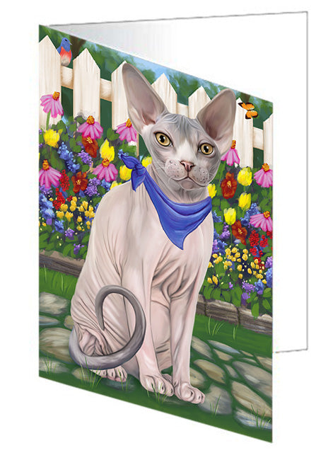 Spring Floral Sphynx Cat Handmade Artwork Assorted Pets Greeting Cards and Note Cards with Envelopes for All Occasions and Holiday Seasons GCD60854
