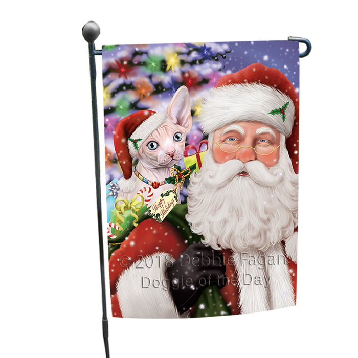 Santa Carrying Sphynx Cat and Christmas Presents Garden Flag GFLG53765