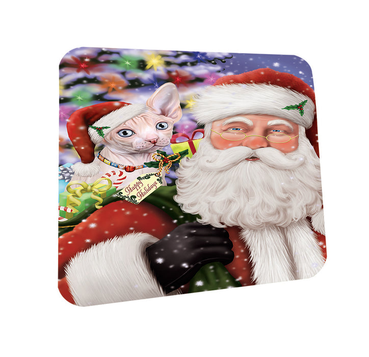 Santa Carrying Sphynx Cat and Christmas Presents Coasters Set of 4 CST53661