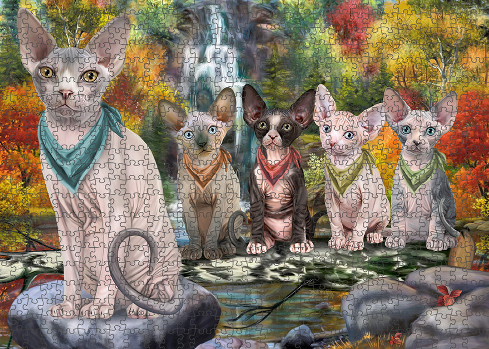 Scenic Waterfall Sphynx Cats Puzzle with Photo Tin PUZL59973